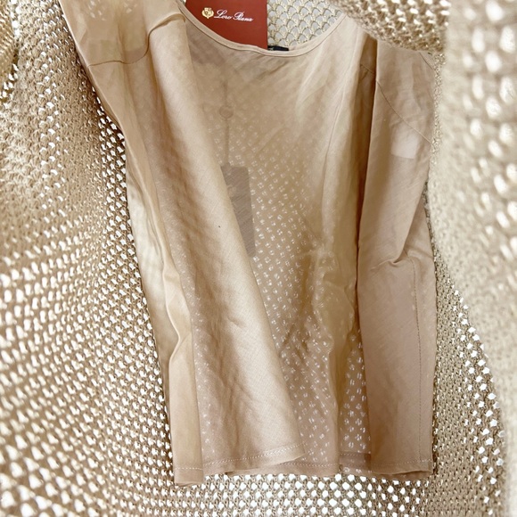 NWT Loro Piana Khaki Open Knit Cotton-Silk Crew Neck Pullover Sweater w Cami XS - Picture 6 of 10